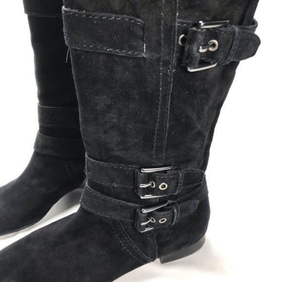 Coach Brenna side zip boots black suede leather mid calf 6B 3 buckles - Picture 3 of 12